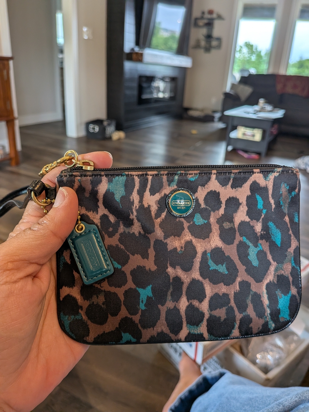 Coach Ocelate Teal Print Wristlet